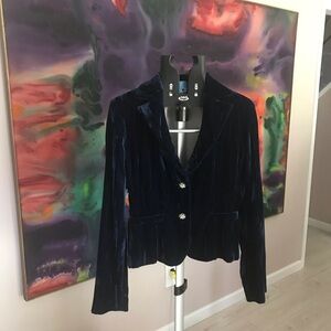 Cache vintage Y2K Midnight Blue Velvet Blazer w/ Crystal Buttons – Size 6..